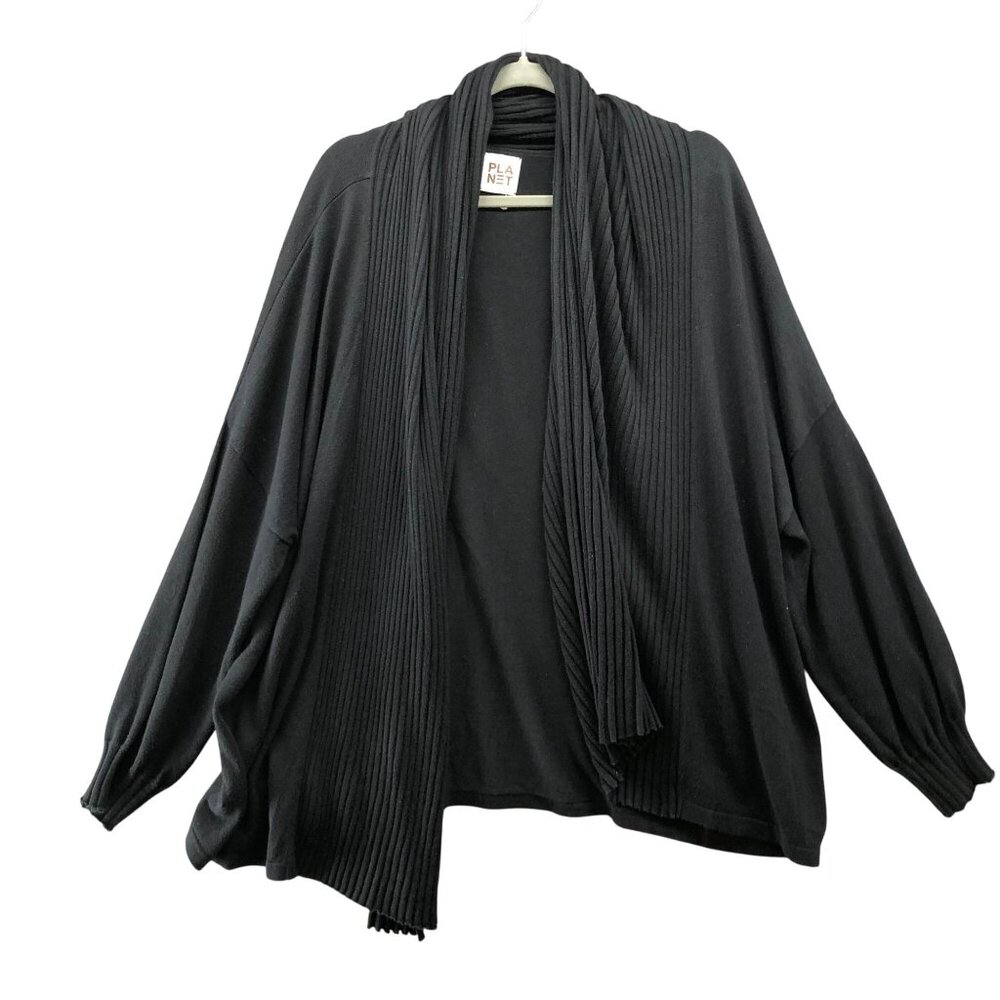 PLANET By Lauren G Pima Cotton‎ Tencel Cardigan Womens One Size Black Open Front